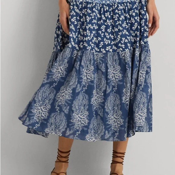 Lauren Ralph Lauren Size 12 Boho | Patchwork Floral Voile Tiered Skirt NWT $195 - Picture 2 of 9